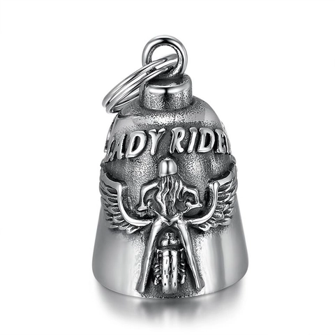 Ciondolo Guardian Bell in Acciaio Inossidabile Vintage Lady Rider per Donna Campanello Fortunato da Moto con Ali Retrò Gioielli Biker