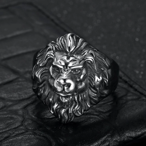 Vintage Stainless Steel Lion Head Ring For Men Punk Gothic Animal Biker Band Jewelry Lion Head Relief Ring