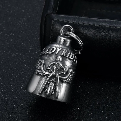 Ciondolo Guardian Bell in Acciaio Inossidabile Vintage Lady Rider per Donna Campanello Fortunato da Moto con Ali Retrò Gioielli Biker