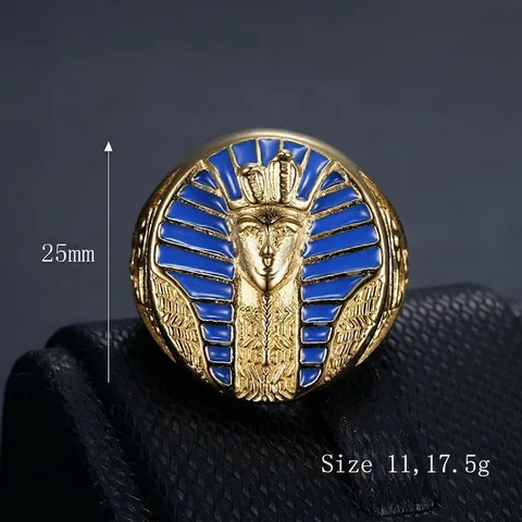 Vintage Egyptische Farao Toetanchamon Ring Roestvrij Staal Verguld Oog Van Horus Blauw Emaille Hiphop Sieraden Voor Heren