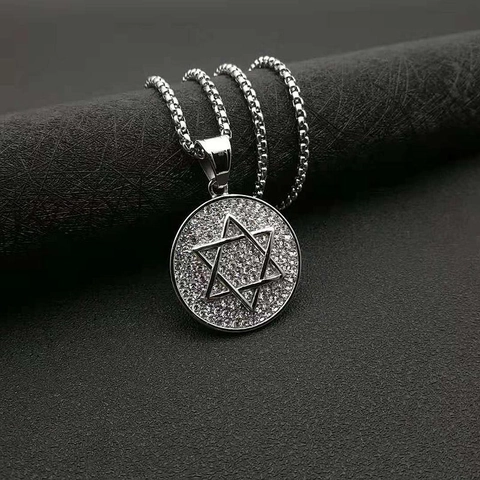 Collana con Ciondolo Stella di David in Acciaio Inossidabile Hip Hop Placcato Oro Iced Out Strass Gioielli Religiosi per Uomo Donna