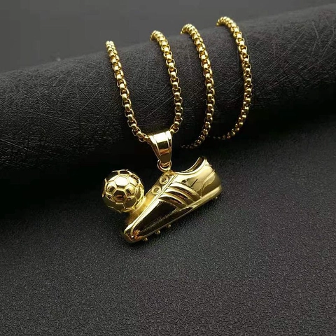Collier Pour Hommes Hip Hop En Acier Inoxydable 316 Pendentif Chaussure De Foot Plaqué Or Sous Vide Bijoux De Sport