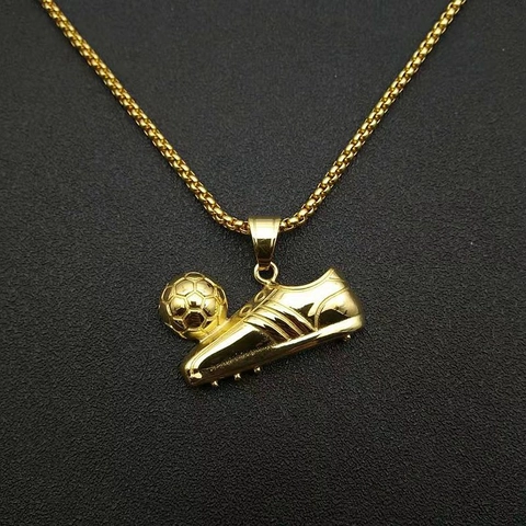 Collier Pour Hommes Hip Hop En Acier Inoxydable 316 Pendentif Chaussure De Foot Plaqué Or Sous Vide Bijoux De Sport