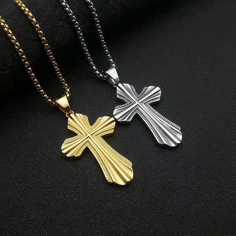 Punk Roestvrij Staal Kruis Hanger Halsketting Retro Religieuze Sieraden Voor Mannen Vrouwen Goud Zilver Box Ketting