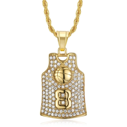 Edelstahl Vergoldet Strass Basketball Trikot Nummer 8 Anhänger Halskette Für Herren Damen Hip Hop Sport Stil Schmuck