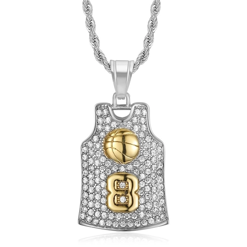 Collar con Colgante de Camiseta de Baloncesto Número 8 de Acero Inoxidable Chapado en Oro con Diamantes de Imitación para Hombre Mujer Joyería de Estilo Hip Hop