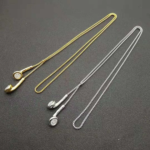 Collana con Ciondolo a Forma di Auricolare Wireless in Acciaio Inossidabile Hip Hop Oro Argento Placcato Strass Gioielli alla Moda per Uomo Donna