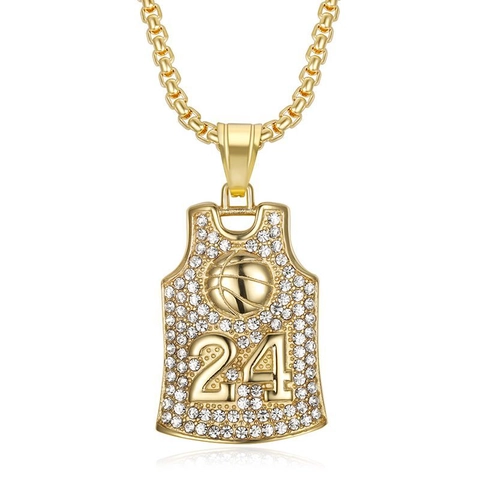 Hip Hop Basketball Trikot Nummer 24 Anhänger Halskette Für Herren Damen Edelstahl Pave Strass Sport Stil Schmuck Geschenk