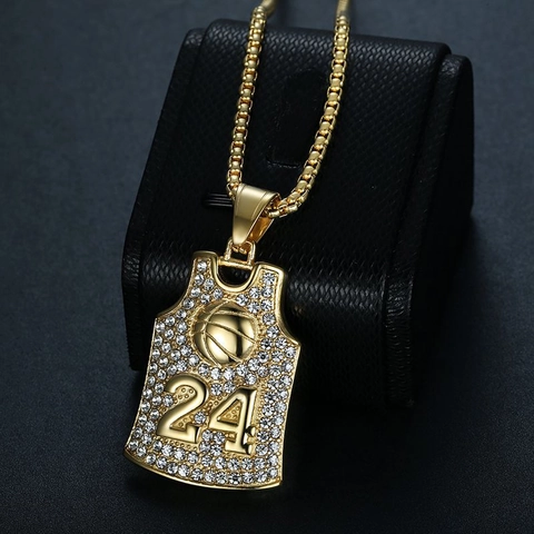 Hip Hop Basketball Trikot Nummer 24 Anhänger Halskette Für Herren Damen Edelstahl Pave Strass Sport Stil Schmuck Geschenk