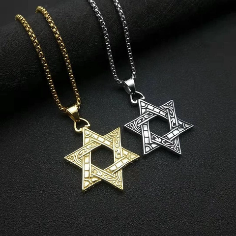 Collana con Ciondolo a Esagramma in Acciaio al Titanio Vintage per Uomo Stella di Davide Incisa Gioielli Hip Hop Regalo