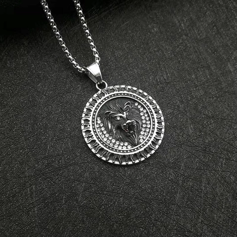 Hip Hop 316 Edelstahl Löwenkopf Anhänger Halskette Für Herren Punk Flammenmuster Strass Polierter Schmuck Silber