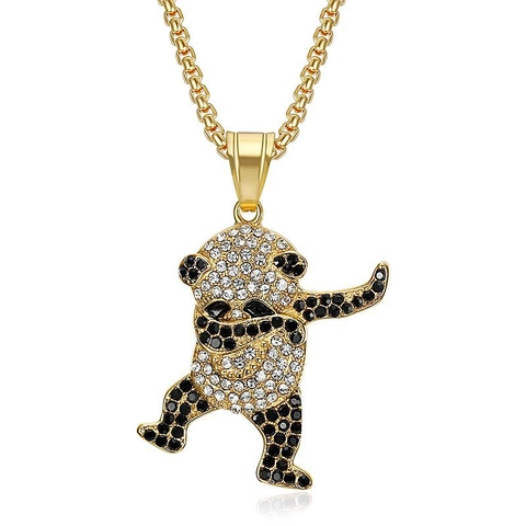 Collar de Colgante de Panda Gigante Dabbing de Hip Hop de Acero Inoxidable Chapado en Oro Iced Out Strass Joyas de Animales