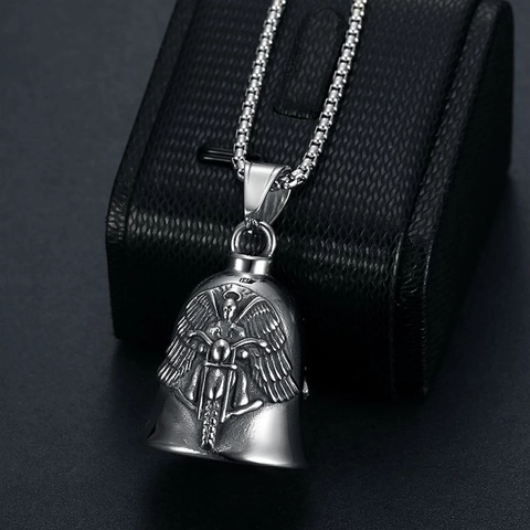 Titanium Staal Motorfiets Engel Vleugels Beschermengel Bel Hanger Ketting Voor Mannen Retro Punk Gothic Biker Sieraden