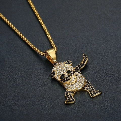 Collar de Colgante de Panda Gigante Dabbing de Hip Hop de Acero Inoxidable Chapado en Oro Iced Out Strass Joyas de Animales