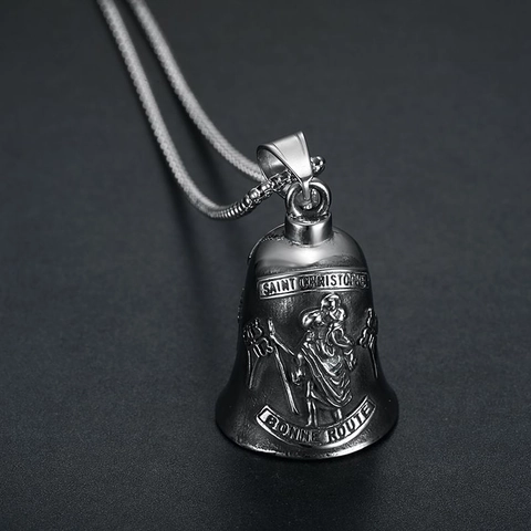 Vintage 316 Edelstahl Heiliger Christophorus Schutzengel Glocke Anhänger Halskette Retro Punk Biker Glücklicher Reiter Glocke Schmuck Geschenk