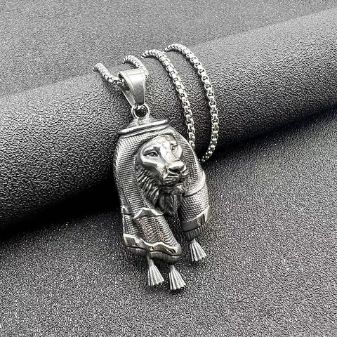 Hip Hop Punk Lion Head Pendant Necklace For Men Stainless Steel Middle Eastern Ethnic Style Gold Silver Plated Jewelry Gift