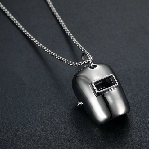 Collana con Ciondolo Maschera da Saldatore in Acciaio al Titanio per Uomo Donna Hip Hop Stile Industriale Argento Lucido Gioielli