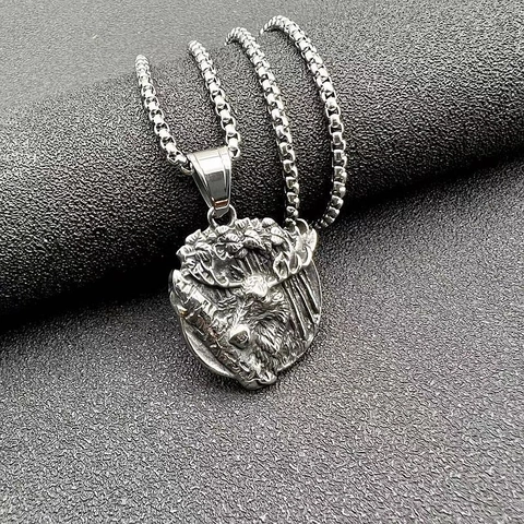 Retro Titanium Steel Viking Elk Head Pendant Necklace Men Punk Street Nordic Odin Animal Relief Pendant Jewelry