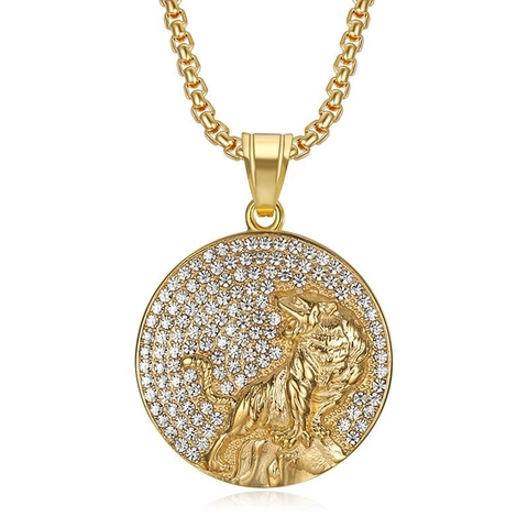 Hip Hop Edelstahl Tigerkopf Anhänger Halskette Strass Eingelegt Gold Silber Tier Anhänger Schmuck Für Herren Damen