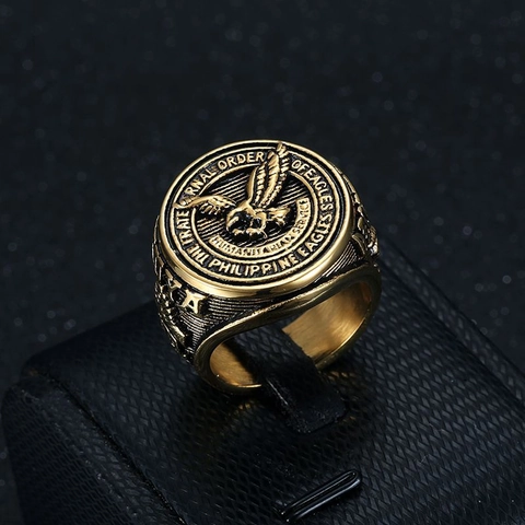 Vintage Men Titanium Steel Eagle Signet Ring Fraternal Order Of Eagles Gold Silver Plated Philippine Eagle Finger Ring