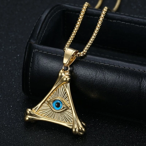 Collana con Ciondolo Occhio del Diavolo Triangolo in Acciaio Inossidabile Punk Vintage Gioielli Gotici Per Uomo Donna