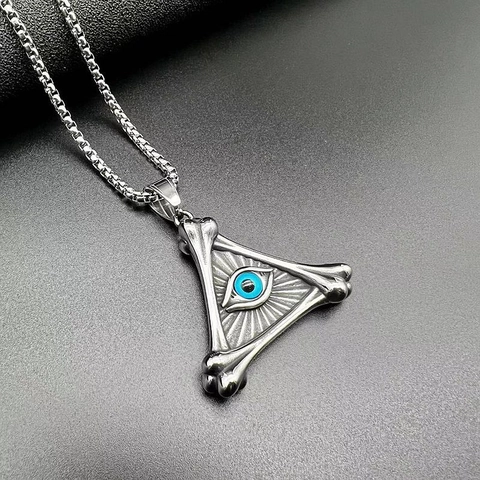 Collana con Ciondolo Occhio del Diavolo Triangolo in Acciaio Inossidabile Punk Vintage Gioielli Gotici Per Uomo Donna