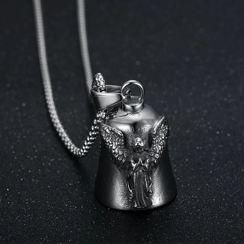 Collana con Pendente a Campanella Portafortuna con Ali di Angelo in Acciaio Inossidabile Punk Gothic Gioielli per Uomo Donna