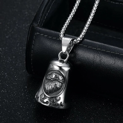 Collana con Ciondolo a Campana a Testa di Aquila in Acciaio Inossidabile Lucidato Vintage Gioielli Biker per Uomo