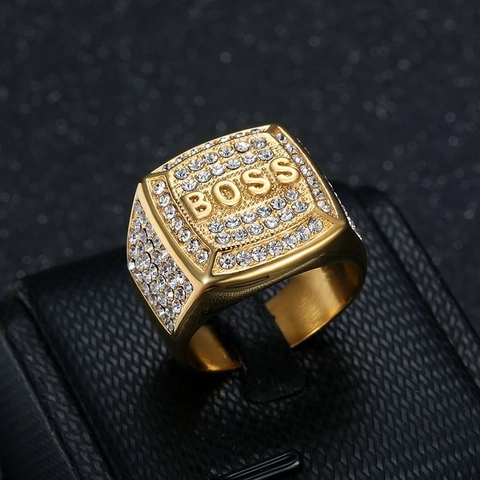 Anello Hip Hop in Acciaio al Titanio con Lettera BOSS per Uomo Anello Punk Quadrato Galvanizzato Oro Argento Personalizzato Gioielli