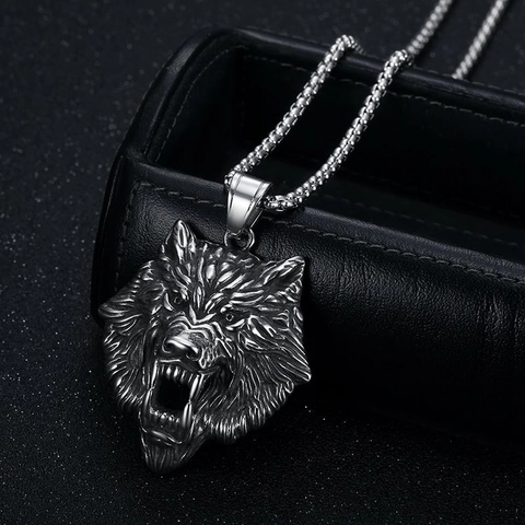 Collana con Ciondolo Testa di Lupo Vichingo Mitologia Norrena Lupo Ruggente Collana in Acciaio al Titanio Hip Hop Punk Gioielli da Uomo Donna