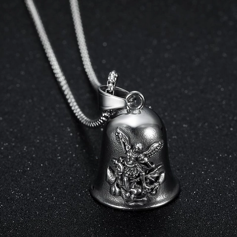 Collana con Pendente a Campana San Michele in Acciaio Inossidabile Vintage Gioielli Biker Portafortuna Esorcismo per Uomo