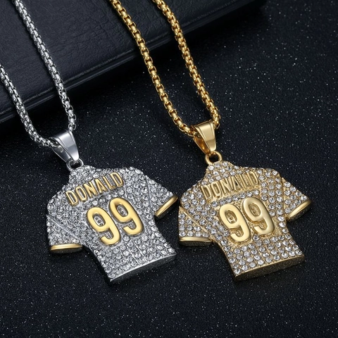 Collana con Pendente in Acciaio al Titanio Placcato Oro Hip Hop Maglia da Football Americano Jersey 99 Uomo Sport Gioielli