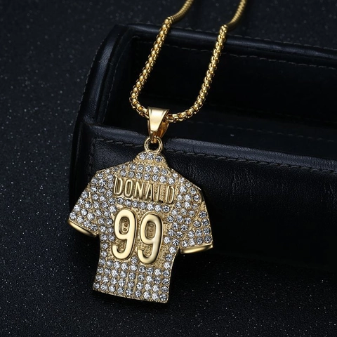 Collana con Pendente in Acciaio al Titanio Placcato Oro Hip Hop Maglia da Football Americano Jersey 99 Uomo Sport Gioielli