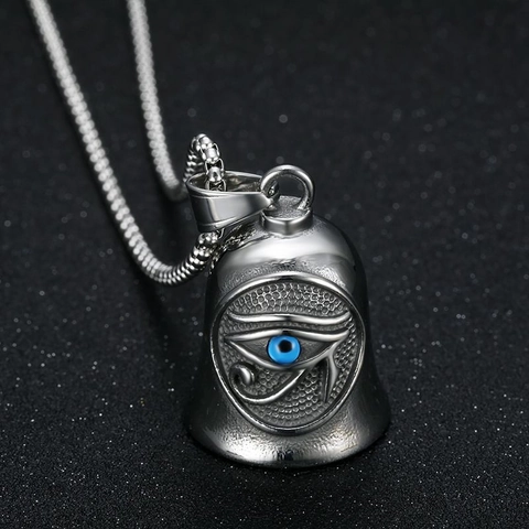Collana con Pendente a Campana Occhio di Horus Lucidata Vintage Acciaio al Titanio Charm Campana Fortunata Retro Gioielli Punk per Uomo Donna