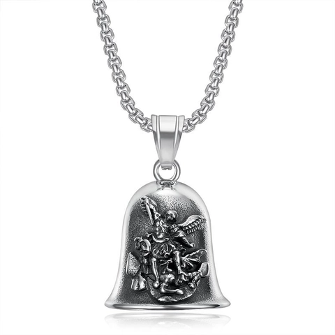 Collana con Pendente a Campana San Michele in Acciaio Inossidabile Vintage Gioielli Biker Portafortuna Esorcismo per Uomo