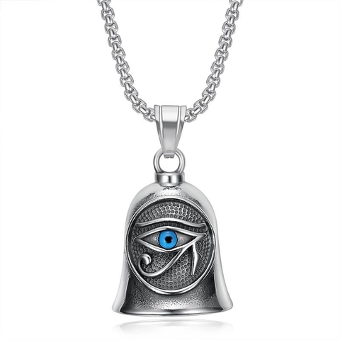 Collana con Pendente a Campana Occhio di Horus Lucidata Vintage Acciaio al Titanio Charm Campana Fortunata Retro Gioielli Punk per Uomo Donna