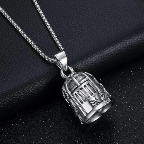 Collana Biker Guardian Bell in Acciaio al Titanio Vintage per Uomo Ciondolo a Rilievo con Maschera da Diavolo Gotica Gioielli Punk