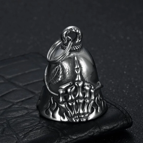 Ciondolo a Forma di Campana in Acciaio Inossidabile Retro Rosa Mano di Scheletro Dito Medio Guardian Bell Biker Punk Accessorio
