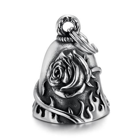 Ciondolo a Forma di Campana in Acciaio Inossidabile Retro Rosa Mano di Scheletro Dito Medio Guardian Bell Biker Punk Accessorio