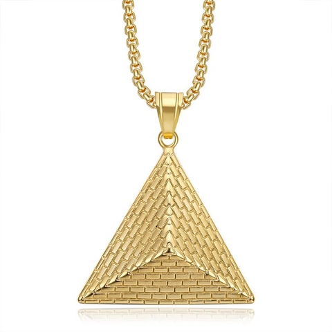 Collana con Ciondolo a Piramide in Acciaio Inossidabile Hip Hop per Uomo Donna Placcato Oro Sottovuoto Trama di Mattoni Gioielli da Collo Geometrici Regalo