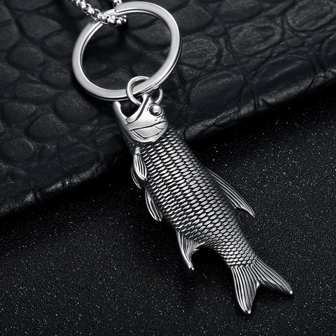 Vintage Stainless Steel Fish Shaped Bottle Opener Pendant Necklace Embossed Koi Carp Animal Jewelry For Men Women Daily Use Gift