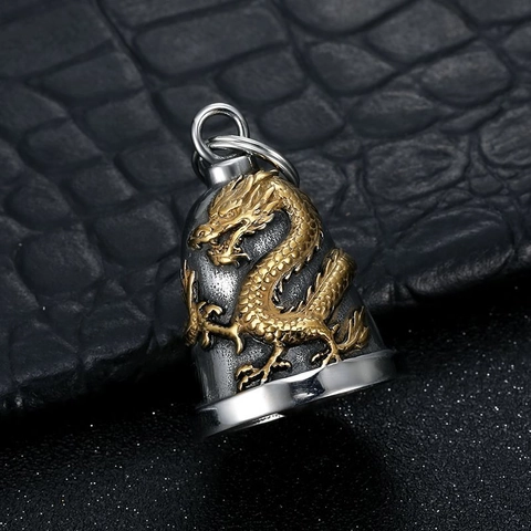 Vintage Stainless Steel Dragon Bell Pendant Necklace Lucky Biker Guardian Bell Dragon Pattern Riding Jewelry For Men Women