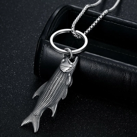 Vintage Stainless Steel Fish Shaped Bottle Opener Pendant Necklace Embossed Koi Carp Animal Jewelry For Men Women Daily Use Gift