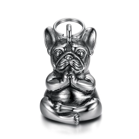 Pendaglio in Acciaio Inossidabile Bulldog Francese Meditante Campanello Guardian per Moto Stile Punk Animale Portachiavi Gioielli