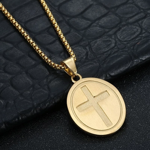 Saint Christopher Protect Us Roestvrijstalen Hanger Ketting Vintage Religieuze Ovale Ronde Medaillon Voor Heren Dames Sieraden