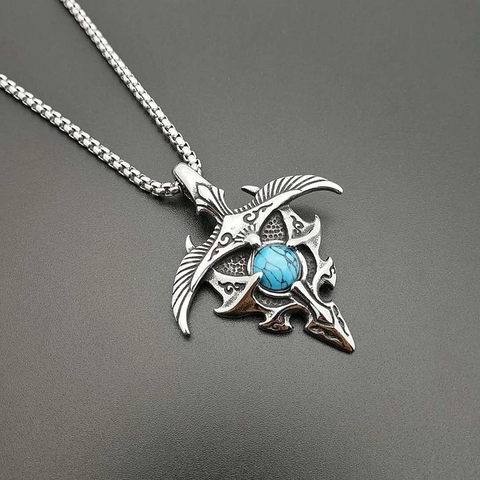 Stainless Steel Retro Punk Eagle Wing Pendant Necklace With Artificial Turquoise Inlay Vintage Tribal Jewelry For Men Women