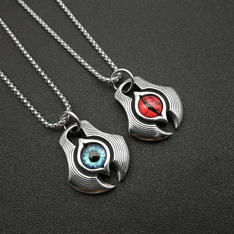 Collana con Ciondolo Malocchio in Acciaio al Titanio Punk Vintage per Uomo Donna Occhio del Diavolo Blu Rosso Lucido Gioielli