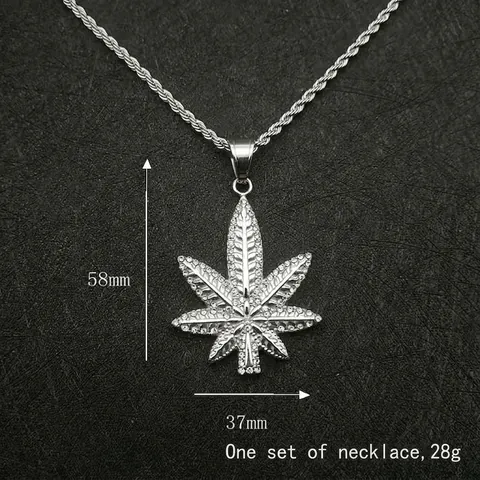 Hip Hop Titanstahl Blatt Anhänger Halskette Für Herren Damen Iced Out Strass Marijuana Ahornblatt Schmuck Gold Silber