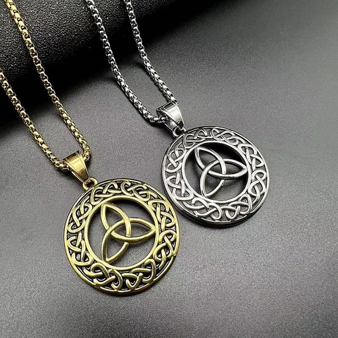 Collana con Ciondolo Triquetra Nodo Celtico Vichingo Nordico in Acciaio Inossidabile Lucidato Gioielli in Stile Retro Punk per Uomo Donna
