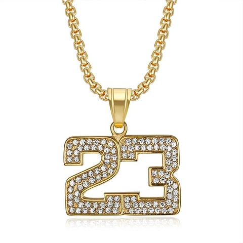 Hip Hop Edelstahl Nummer 23 Anhänger Halskette Iced Out Strass Pave Anhänger Schmuck Für Herren Damen Daily Street Fashion